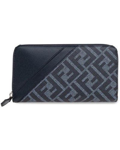 fendi zip around blue metal|Fendi Diagonal zip around leather trim metal hardware wallet.